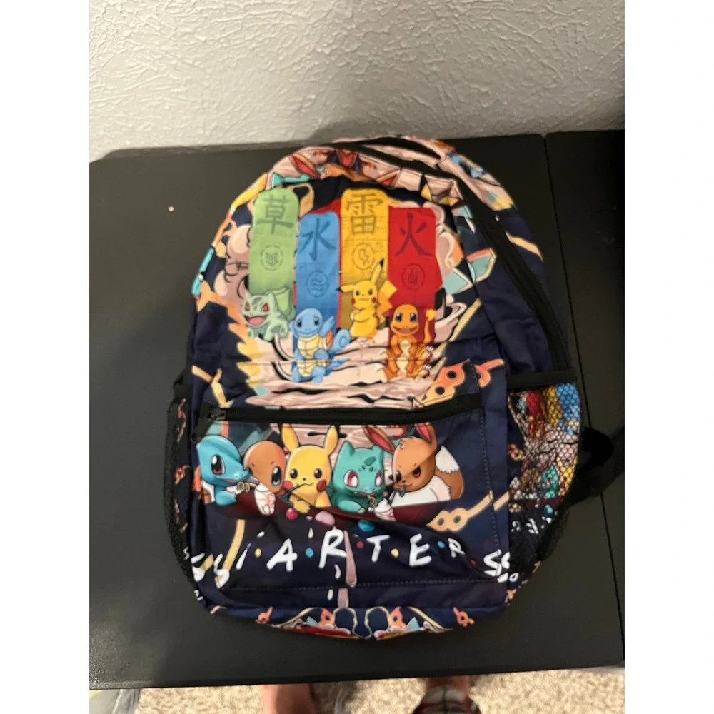 Pokemon Starters Anime Backpack 3 Piece Set Pikachu Eevee Ramen Navy Blue NWOT